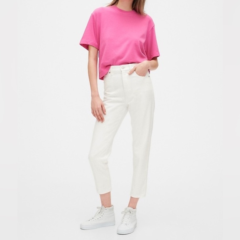 {GAP} "Mom Jeans in Dove" Tall Long High Waist Slim Straight Leg Denim